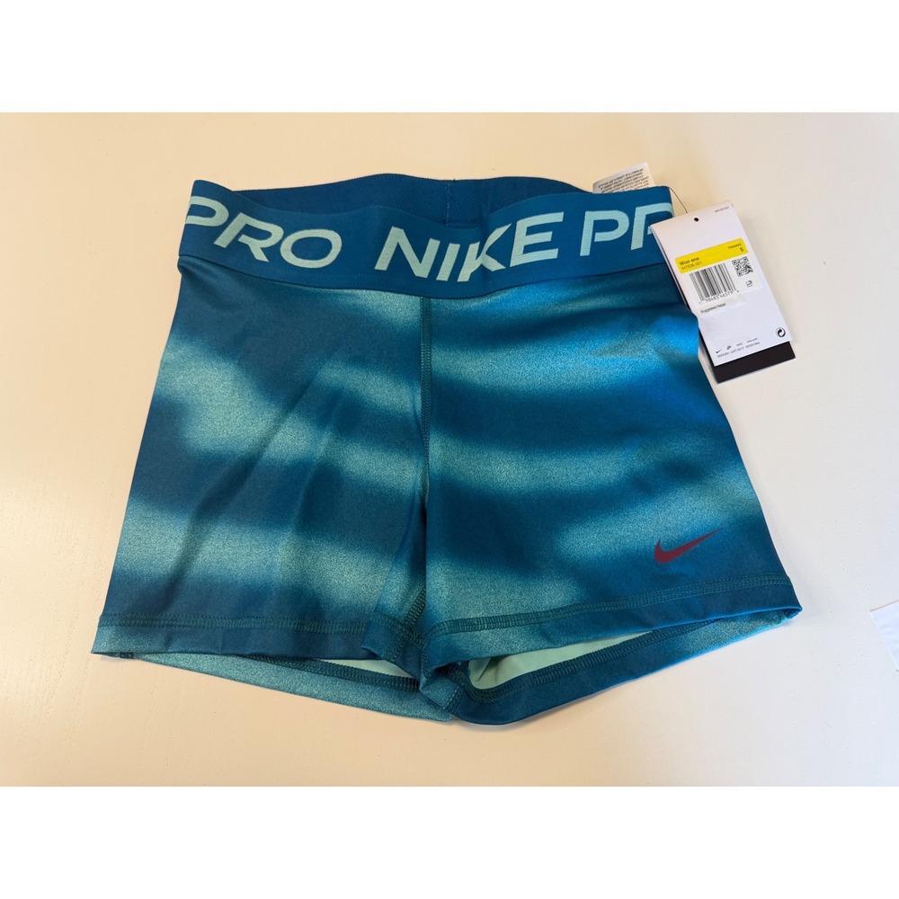 Nike Pro Womens Training Shorts Teal Blue Gradient Wave IH7636-301 Small NWT